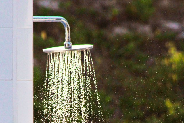 A shower head sprinkling water