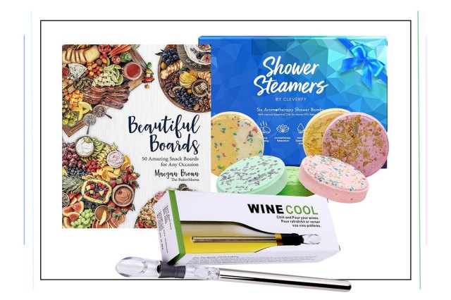 An image of a cookbook, shower steamers, and a wine cooler