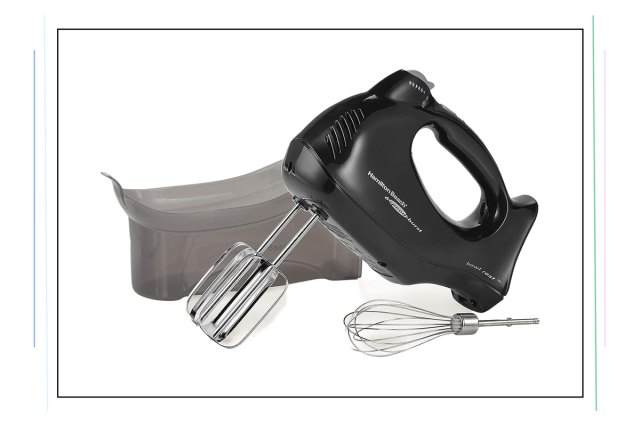 An image of a black hand mixer