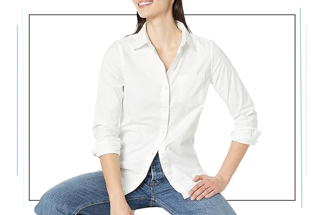 An image of a woman in a white oxford shirt