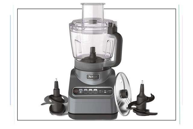 An image of a dark grey food processor