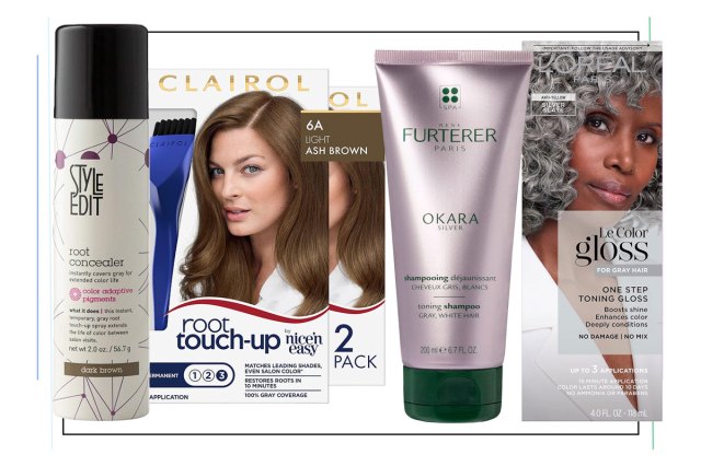 An assortment of haircare items for gray hair