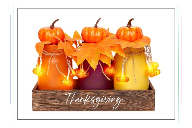 An image of a Thanksgiving centerpiece with mason jars