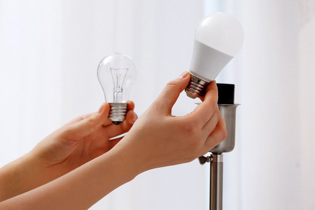 An image of a person holding two lightbulbs