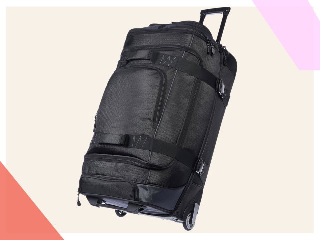 An image of a black wheeled duffle bag