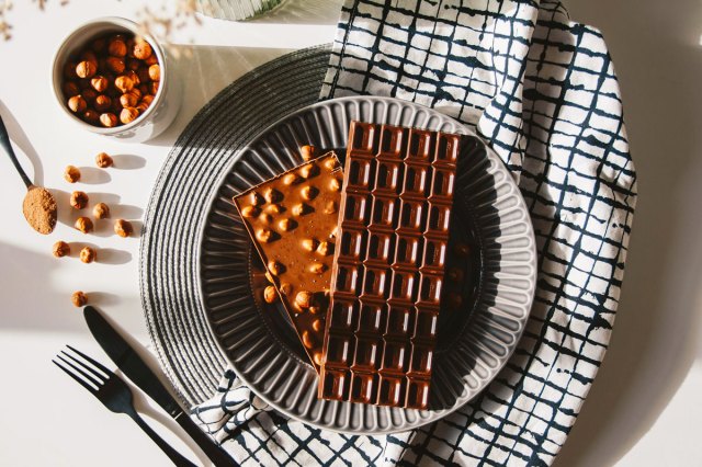 An image of two chocolate bars on a plate