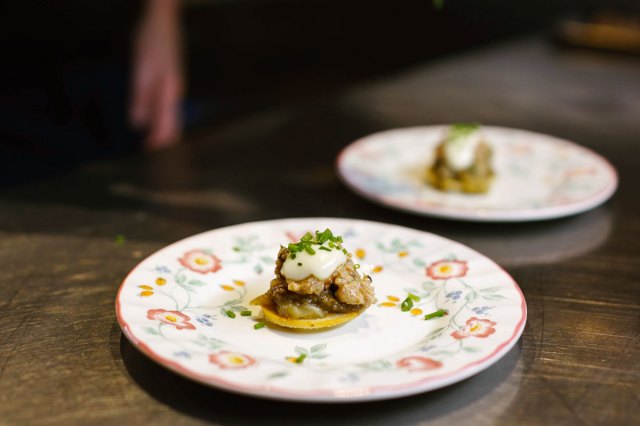 An image of two plates with a small appetizer on them