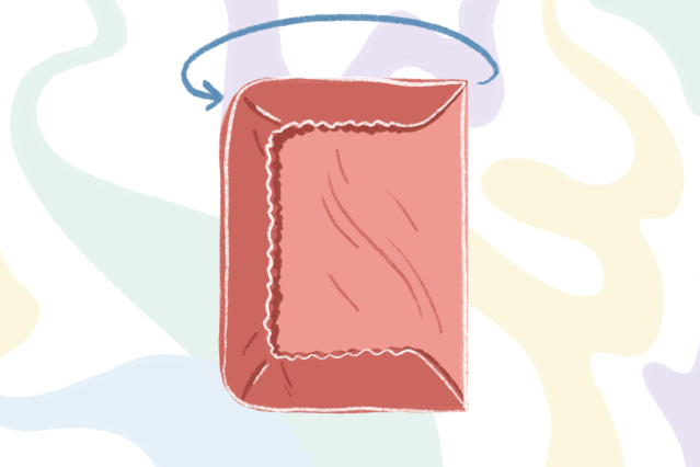 An illustration of how to fold a fitted sheet