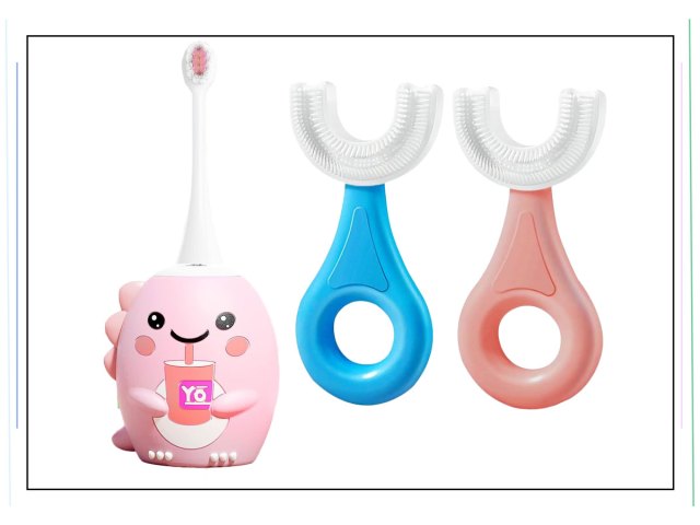 An image of three u-shaped toothbrushes