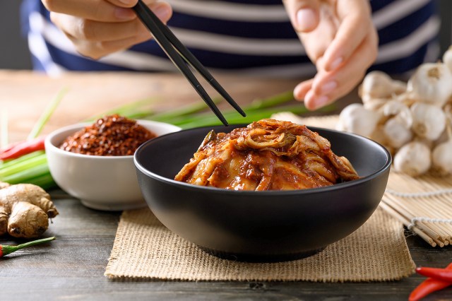 An image of a black bowl of kimchi