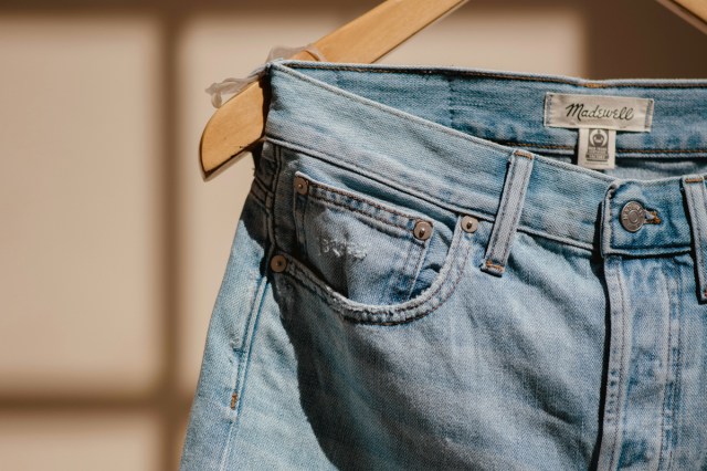An image of a pair of jeans on a hanger