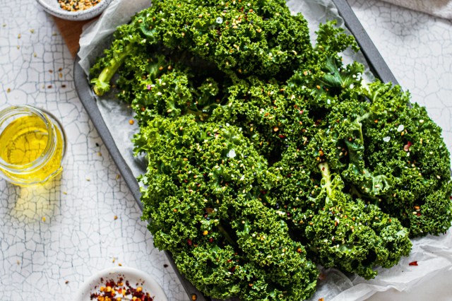 Leafy greens arranged on a tray