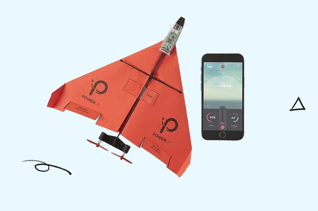 An image of a red Smartphone-Controlled Paper Airplane and a smartphone