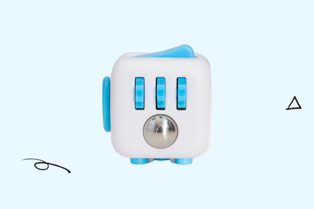 An image of a white and blue Antsy Labs Fidget Cube