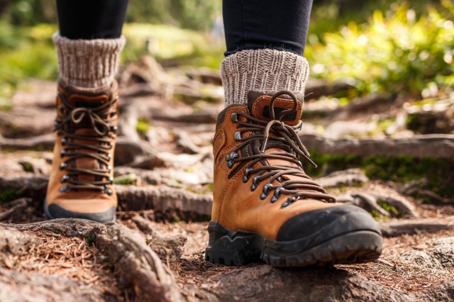 An image of a person wearing hiking boots in the woods