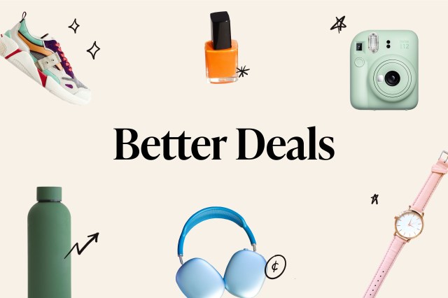 Text reads Better Deals and is surrounded by multiple products including a camera, headphones, a watch, and a water bottle