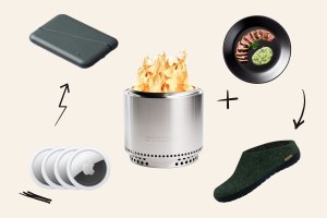 Popular gifts for Father's Day, including a Solo Stove, slippers, AirTags, a wallet, and a nice plate