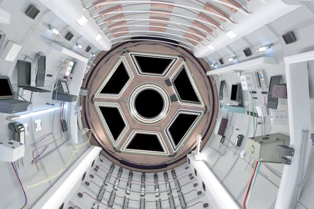 Shot of the inside of a space shuttle cabin