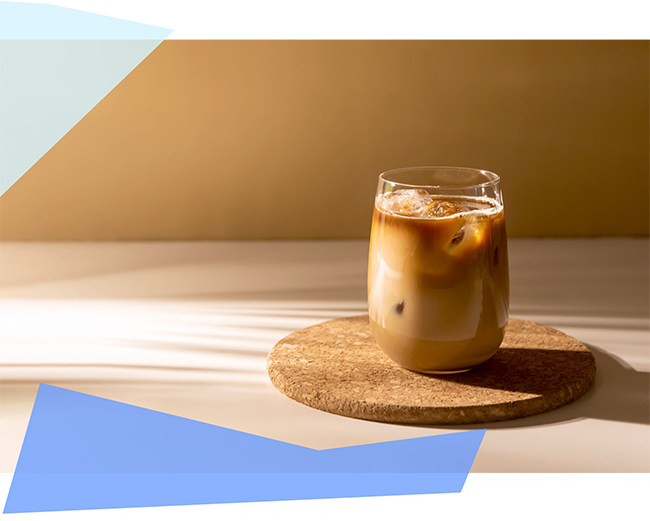 Iced coffee in a glass on the counter 