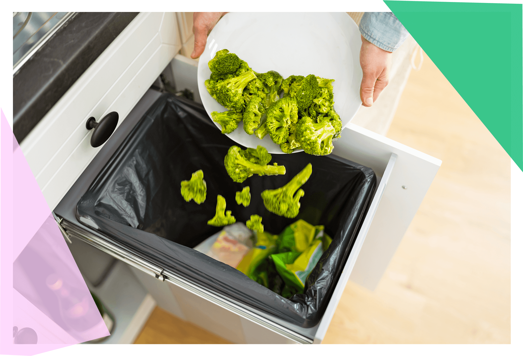 Broccoli being thrown in the trash 