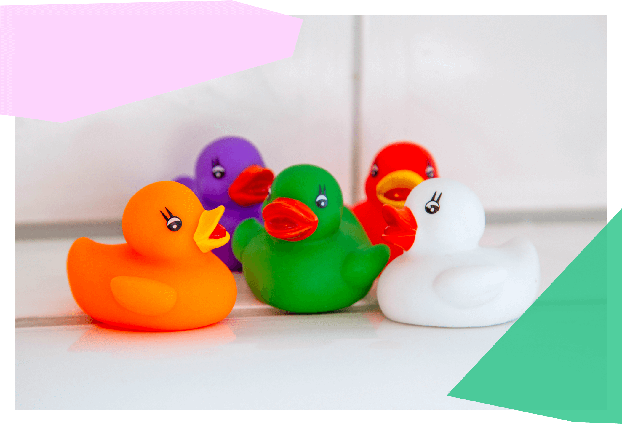 Collection of different colored rubber ducks 