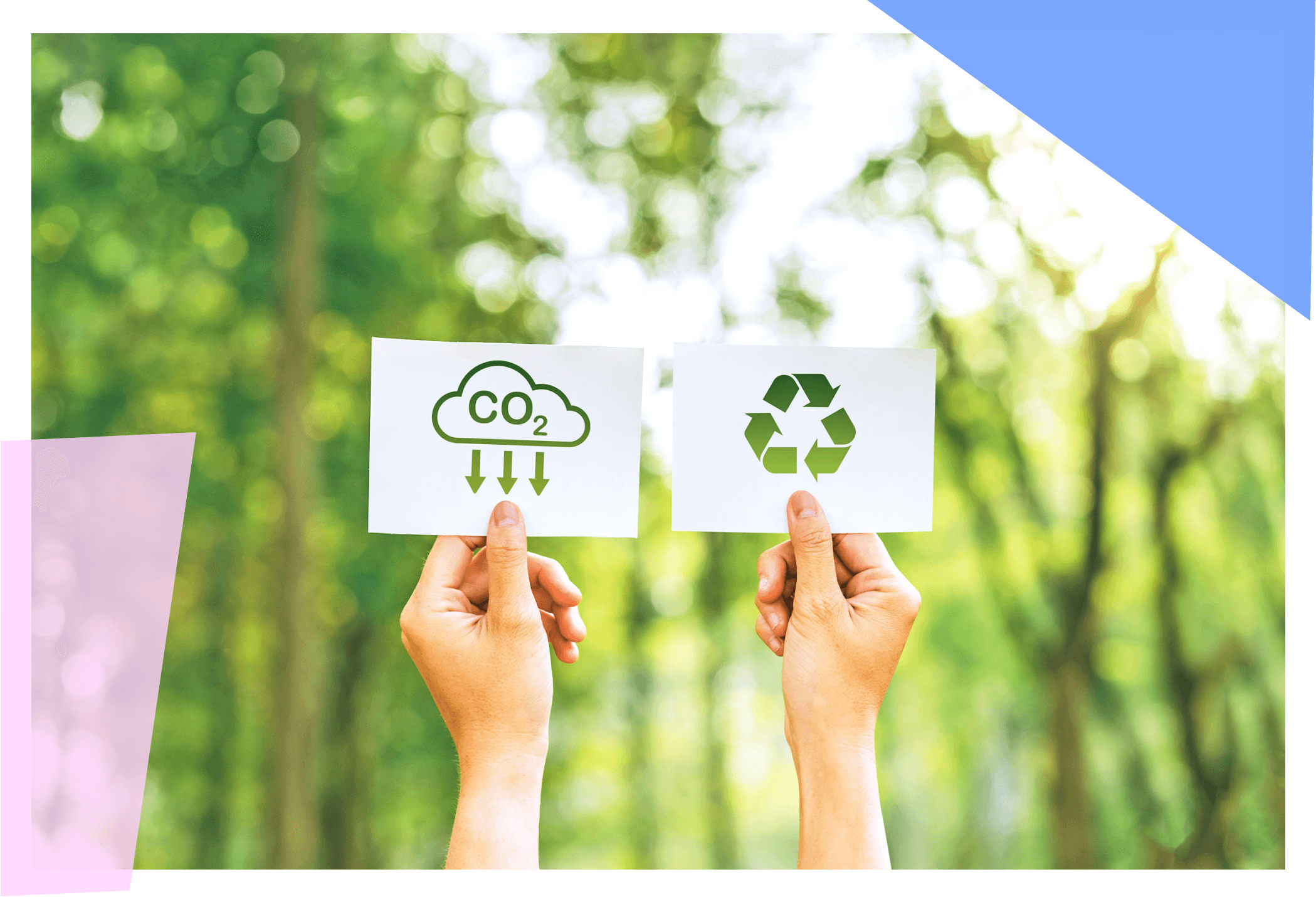 Person holding up two sign promoting recycling and taking care of the environment 