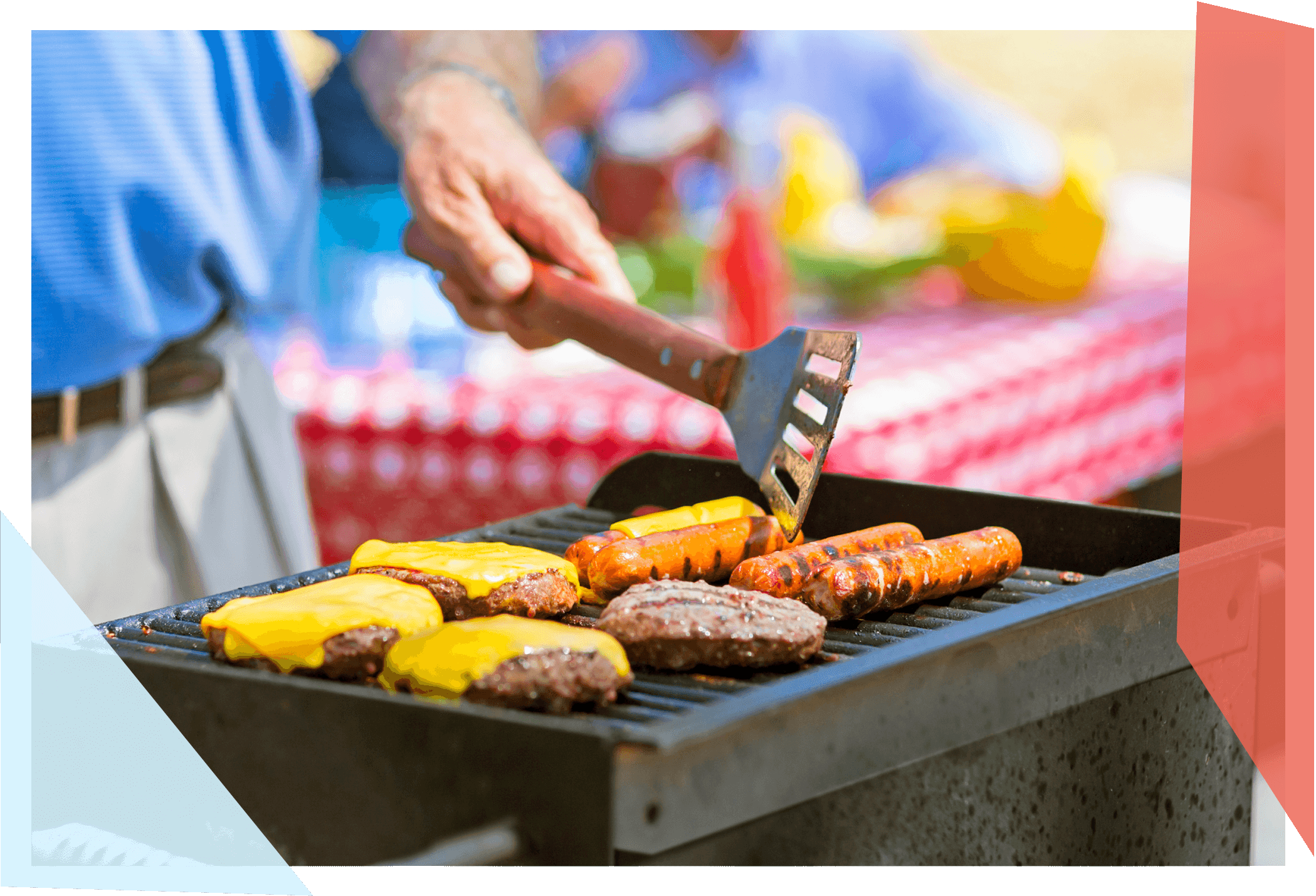 Person grilling hamburgers and hot dogs 