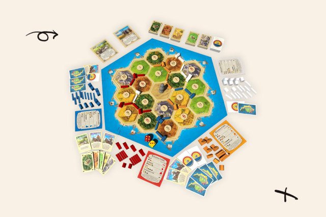 An image of the Catan board game and pieces