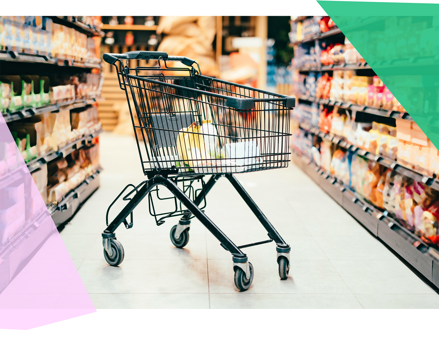 Grocery cart in the middle of an aisle 