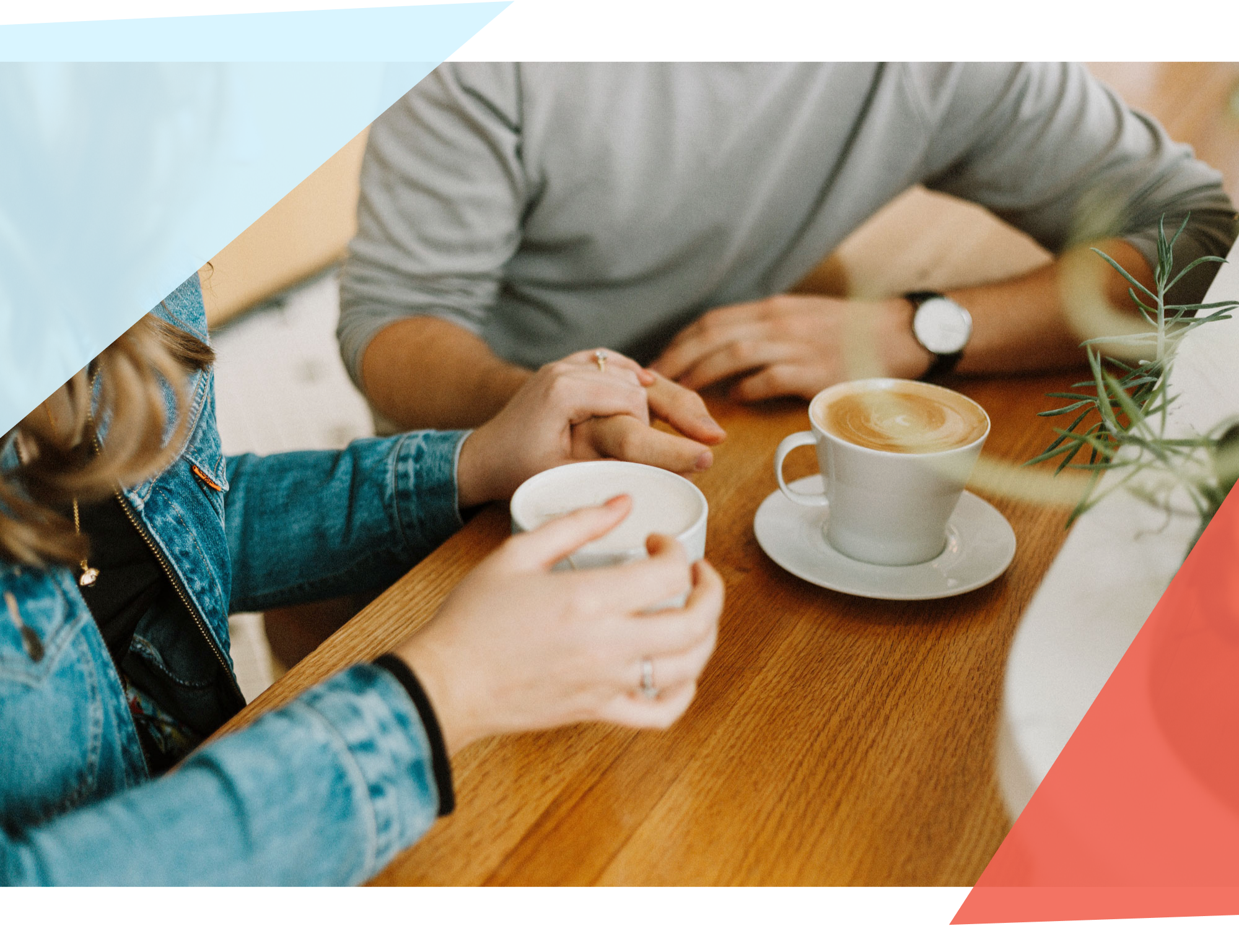 Two people drinking coffee together 