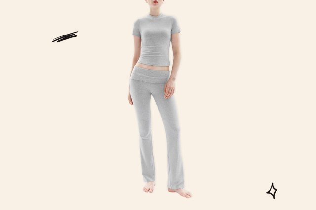 An image of Pumiey short sleeve top and flare pants set