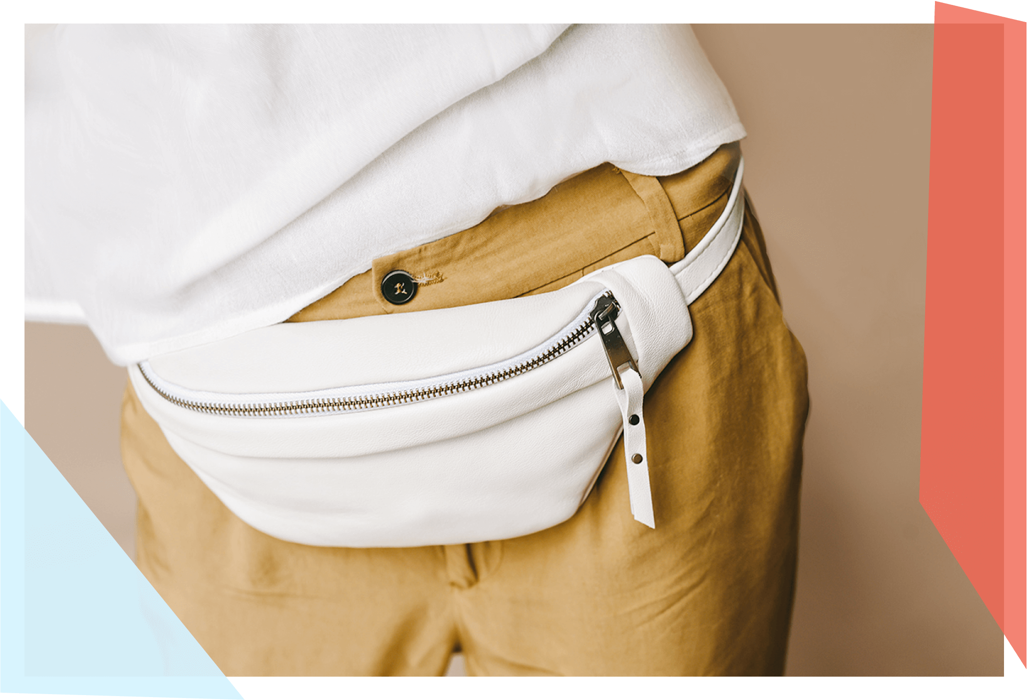Person wearing a white fanny pack 