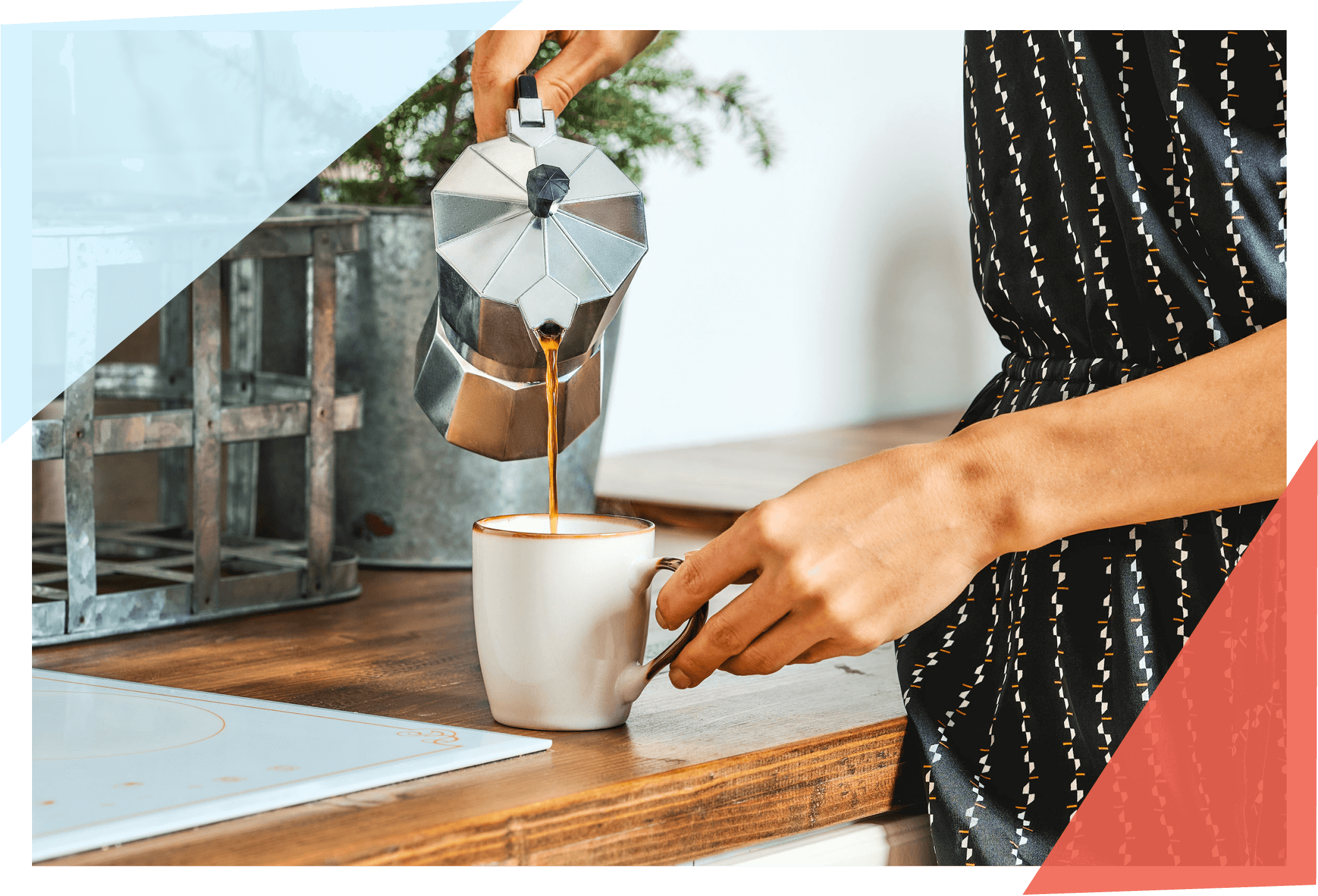 Person pouring coffee from a pot into a mug 