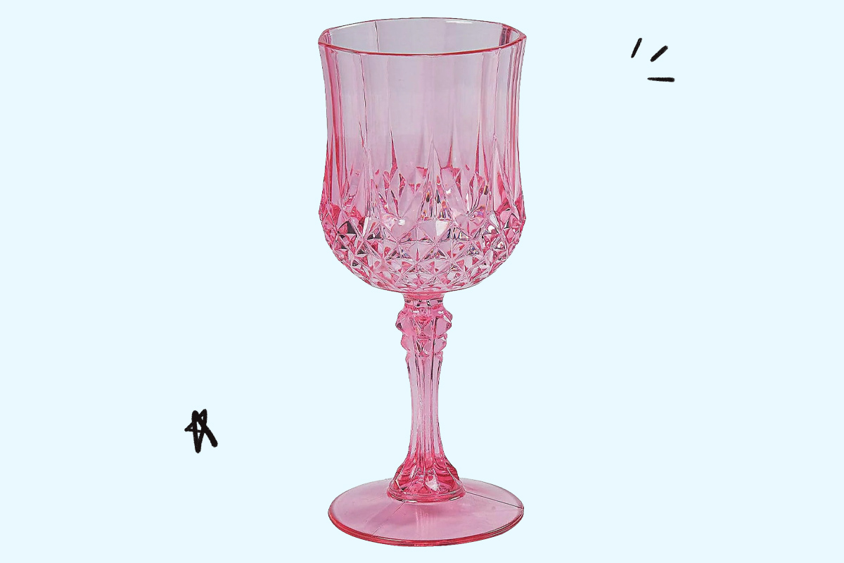 Patterned Pink Plastic Wine Glasses 