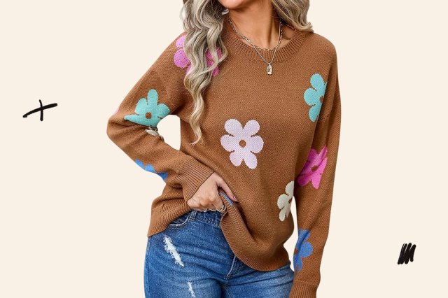 An image of a brown floral print sweater