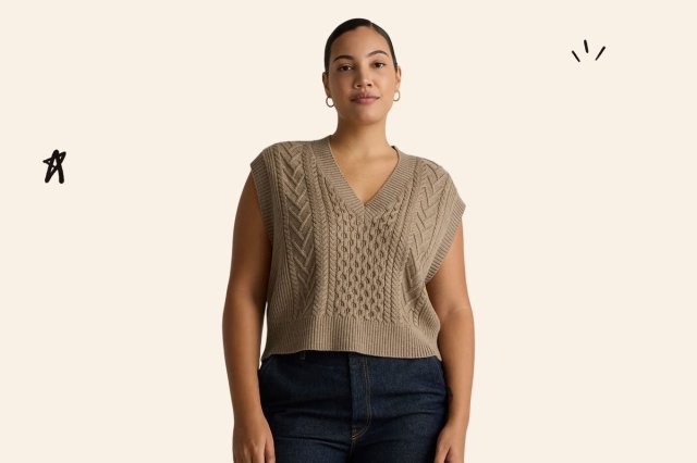 An image of the Quince cable sweater vest