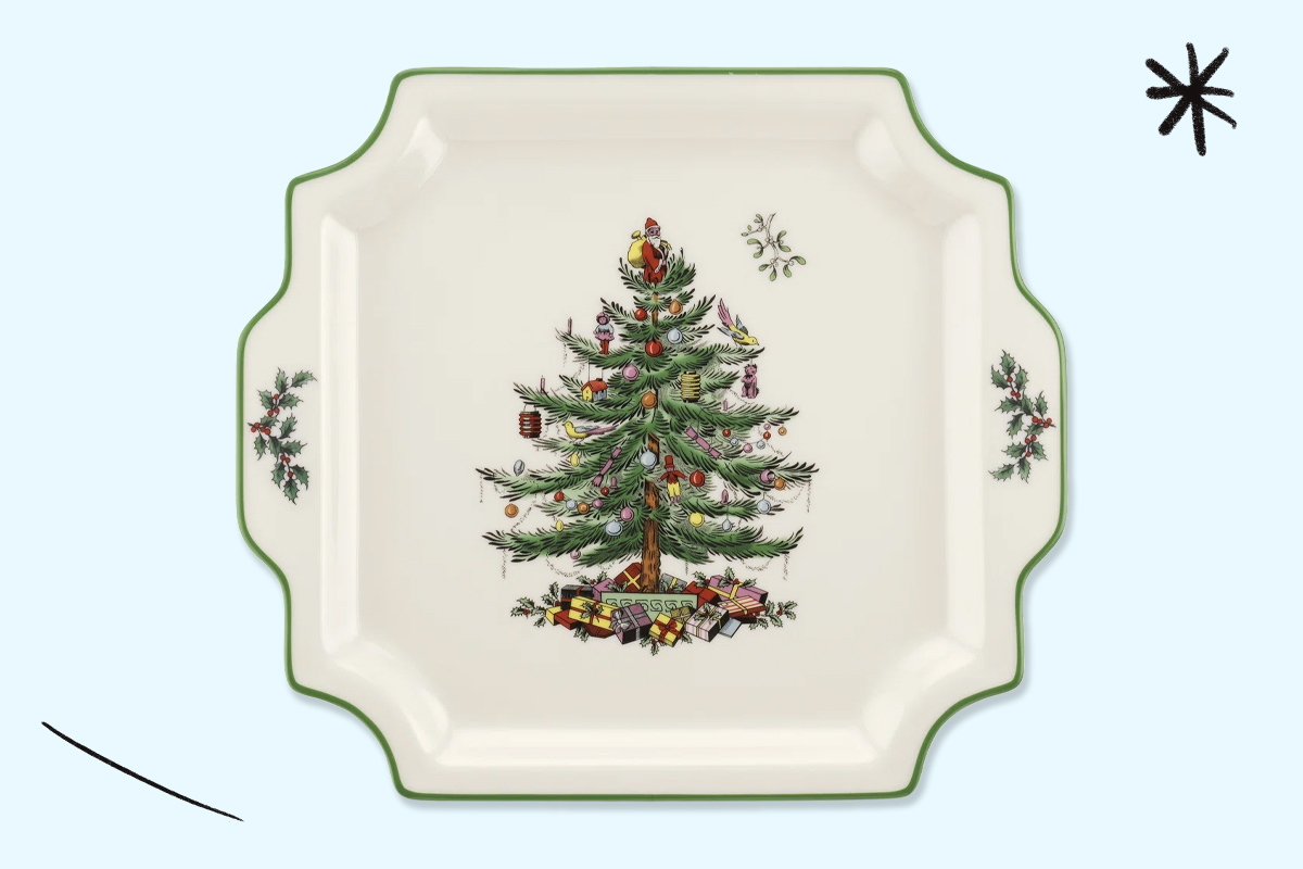 Spode Christmas Tree Square Handled Platter 