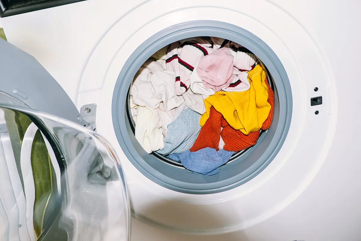 Washing machine filled with clothes
